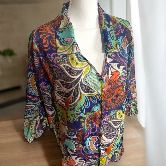 Jon & Anna New York Floral Chiffon Faux Button Front Blouse - Picture 1 of 6